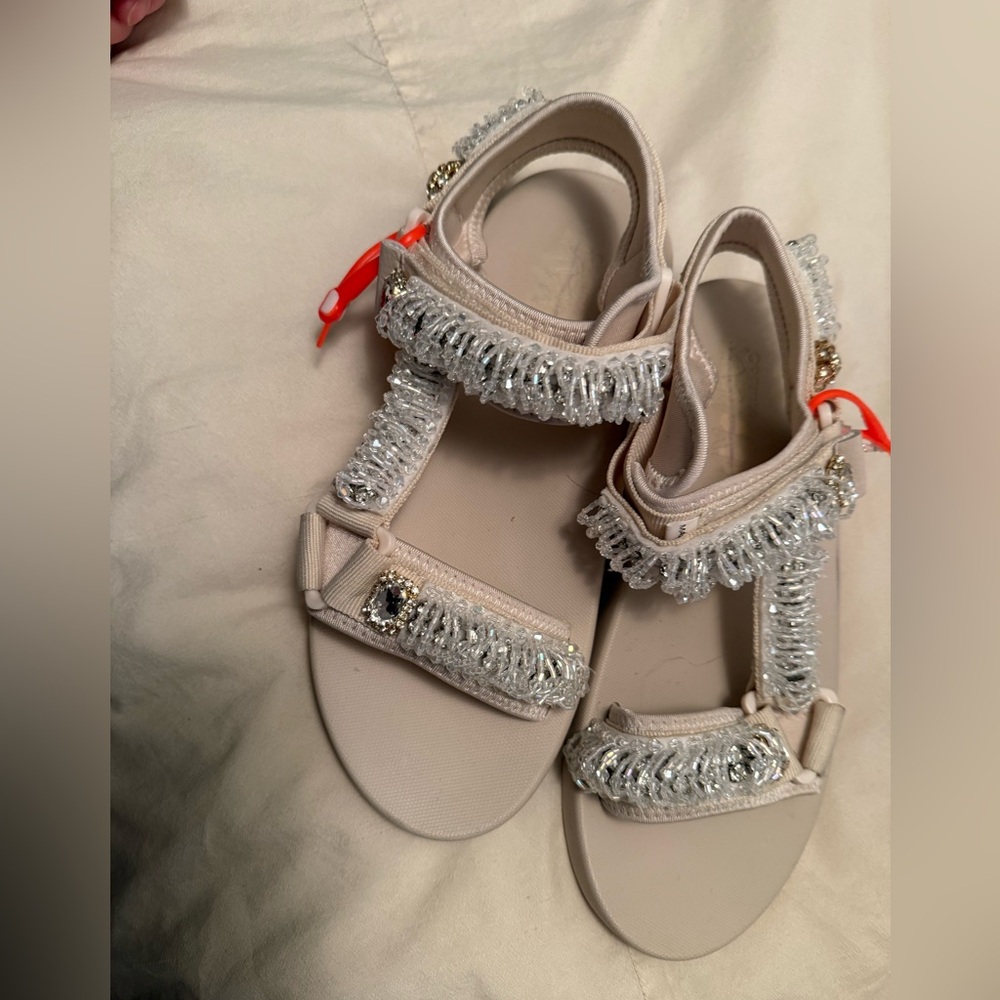 Free People Nan-Ku couture Embellished Cream Sandals